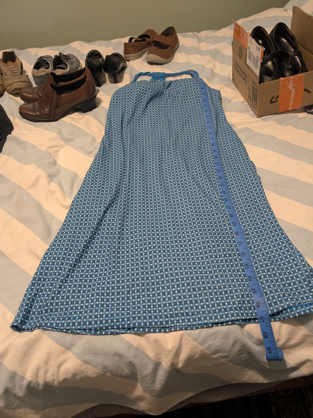 Prana Teal Blue Micro-Print Dress